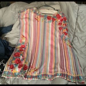 Striped dress with floral embroidery